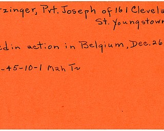 World War II, Vindicator, Joseph Metzinger, Youngstown, killed, Belgium, 1945, Mahoning, Trumbull
