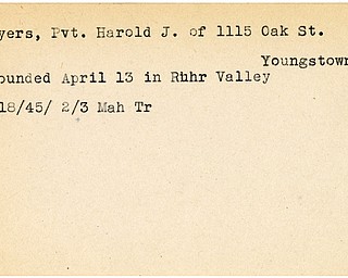 World War II, Vindicator, Harold J. Meyers, Youngstown, wounded, Ruhr Valley, 1945, Mahoning, Trumbull