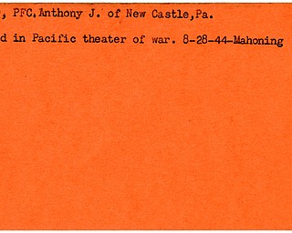 World War II, Vindicator, Anthony J. Micco, New Castle, Pennsylvania, killed, Pacific theater, Pacific, 1944, Mahoning
