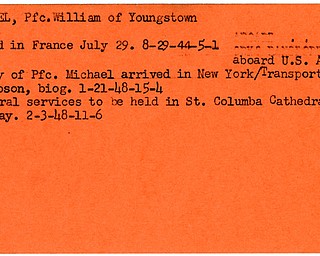 World War II, Vindicator, William Michael, Youngstown, killed, France, 1944, Transport Eric B. Gibson, funeral, St. Columba Cathedral, 1948
