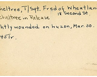 World War II, Vindicator, Fred Micheltree, Fred Mitcheltree, Wheatland, Pennsylvania, wounded, Luzon, 1945, Trumbull