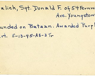 World War II, Vindicator, Donald F. Mihalick, Youngstown, wounded, Bataan, Awarded Purple Heart, 1945, Trumbull