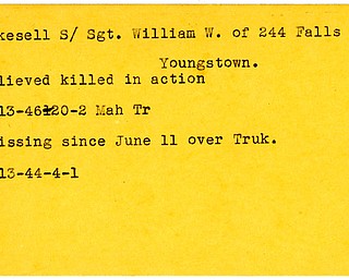 World War II, Vindicator, William W. Mikesell, Youngstown, missing, Truk, 1944, believed killed, 1946, Mahoning, Trumbull