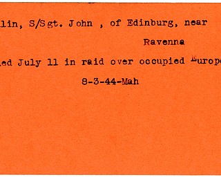 World War II, Vindicator, John Mikulin, Edinburg, Ravenna, killed, Europe, 1944, Mahoning