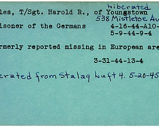 World War II, Vindicator, Harold R. Miles, Youngstown, missing, Europe, prisoner, Germans, Germany, liberated, Stalag Luft, Stalag, 1944, 1945, Trumbull