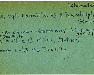 World War II, Vindicator, Lowell R. Miles, Girard, prisoner, Germany, liberated, 1944, 1945, Mahoning, Trumbull, Mrs. Nellie C. Miles