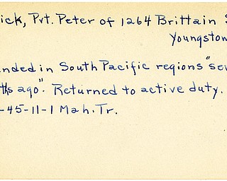 World War II, Vindicator, Peter Milick, Youngstown, wounded, South Pacific, returned to duty, 1945, Mahoning, Trumbull