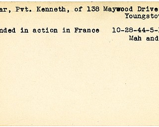 World War II, Vindicator, Kenneth Millar, Youngstown, wounded, France, 1944, Mahoning, Trumbull