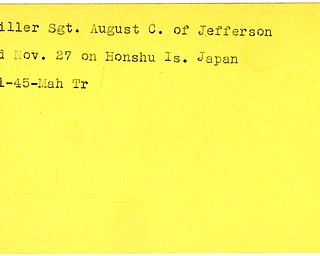 World War II, Vindicator, August C. Miller, Jefferson, died, Honshu Island, Japan, 1945, Mahoning, Trumbull
