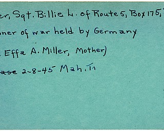 World War II, Vindicator, Billie L. Miller, Butler, prisoner, Germany, 1945, Mahoning, Trumbull, Mrs. Effa A. Miller
