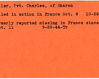 World War II, Vindicator, Charles Miller, Sharon, missing, France, killed, 1944, Trumbull
