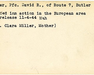World War II, Vindicator, David R. Miller, Butler, wounded, Europe, 1944, Mahoning, Mrs. Clara Miller