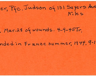 World War II, Vindicator, Judson Miller, Niles, wounded, France, 1944, died of wounds, killed, 1945, Trumbull