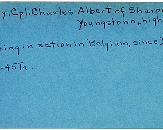 World War II, Vindicator, Charles Albert Nagy, Sharon, Youngstown, missing, Belgium, 1945, Trumbull