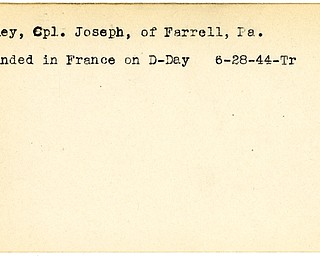 World War II, Vindicator, Joseph Namey, Farrell, Pennsylvania, wounded, France, D-Day, 1944, Trumbull