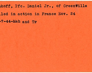 World War II, Vindicator, Daniel Nankoff Jr., Greenville, killed, France, 1944, Mahoning, Trumbull