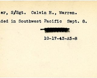 World War II, Vindicator, Calvin H. Napier, Warren, wounded, Southwest Pacific, 1943