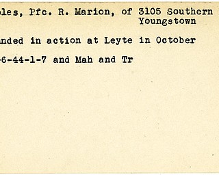 World War II, Vindicator, Marion Naples, Youngstown, wounded, Leyte, 1944, Mahoning, Trumbull