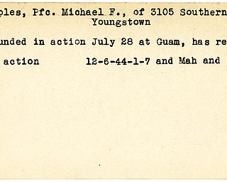 World War II, Vindicator, Michael F. Naples, Youngstown, wounded, Guam, 1944, Mahoning, Trumbull