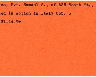World War II, Vindicator, Samuel S. Naples, Niles, killed, Italy, 1944, Trumbull