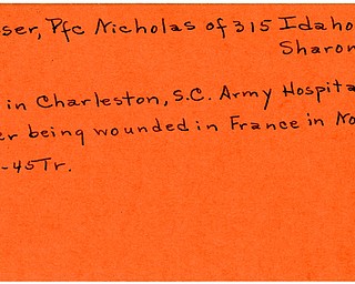 World War II, Vindicator, Nicholas Nasser, Sharon, wounded, France, died, Charleston, South Carolina, Army Hospital, 1945, Trumbull