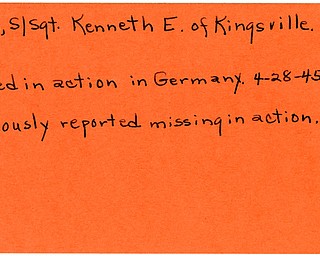 World War II, Vindicator, Kenneth E. Neal, Kingsville, missing, killed, Germany, 1945, Mahoning, Trumbull