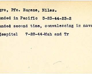 World War II, Vindicator, Eugene Negro, Niles, wounded, Pacific, wounded second time, convalescing, naval hospital, 1944, Mahoning, Trumbull