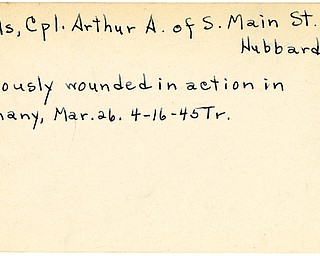 World War II, Vindicator, Arthur A. Nehls, Hubbard, wounded, Germany, 1945, Trumbull