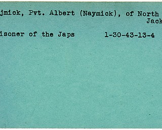 World War II, Vindicator, Albert Nejmick, Albert Naymick, North Jackson, prisoner, Japs, Japanese, Japan, 1943