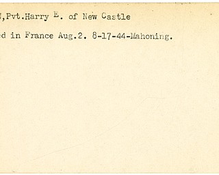 World War II, Vindicator, Harry E. Nelson, New Castle, wounded, France, 1944, Mahoning
