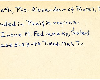 World War II, Vindicator, Alexander Nemeth, Butler, wounded, Pacific, 1945, Mahoning, Trumbull, Mrs. Irene M. Fediaczko