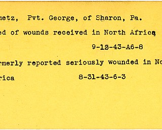 World War II, Vindicator, George Nemetz, Sharon, Pennsylvania, wounded, North Africa, died of wounds, killed, 1943