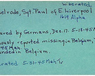 World War II, Vindicator, Paul Nesselrode, East Liverpool, captured, Germans, Germany, missing, Belgium, wounded, liberated, 1945, Mahoning, Trumbull
