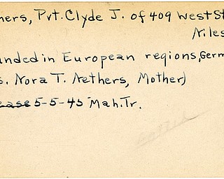 World War II, Vindicator, Clyde J. Nethers, Niles, wounded, Europe, Germany, Mrs. Nora T. Nethers, 1945, Mahoning, Trumbull