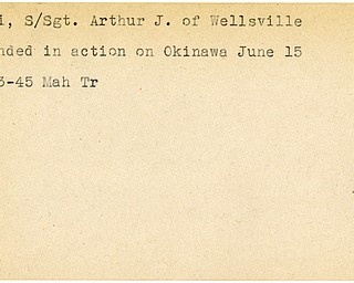 World War II, Vindicator, Arthur J. Netti, Wellsville, wounded, Okinawa, 1945, Mahoning, Trumbull