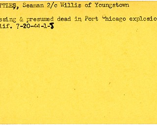 World War II, Vindicator, Willis Nettles, Youngstown, missing, presumed dead, Port Chicago, California, 1944