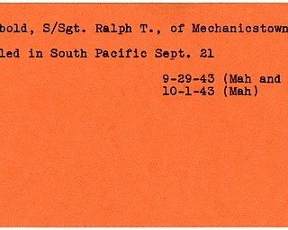 World War II, Vindicator, Ralph T. Newbold, Mechanicstown, killed, South Pacific, 1943, Mahoning