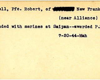 World War II, Vindicator, Robert Newell, New Franklin, Alliance, wounded, Saipan, award, Purple Heart, 1944, Mahoning