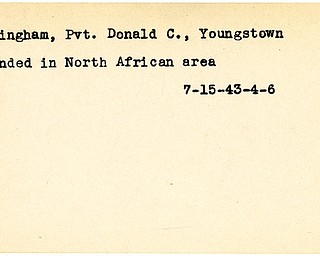 World War II, Vindicator, Donald C. Newingham, Youngstown, wounded, North Africa, 1943