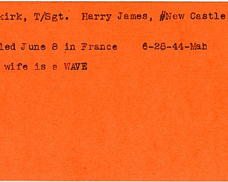 World War II, Vindicator, Harry James Newkirk, New Castle, Pennsylvania, killed, France, 1944, wife is a WAVE