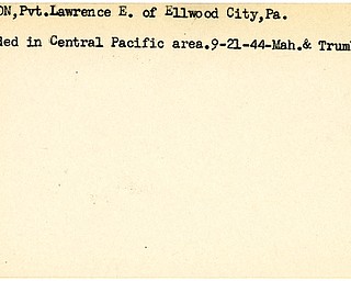World War II, Vindicator, Lawrence E. Newton, Ellwood City, Pennsylvania, wounded, Pacific, 1944, Mahoning, Trumbull