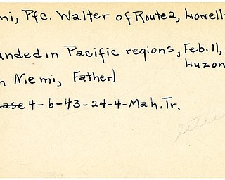 World War II, Vindicator, Walter Niemi, Lowellville, wounded, Pacific, Luzon, John Niemi, 1943, Mahoning, Trumbull