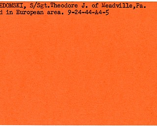 World War II, Vindicator, Theodore J. Niewiedomski, Meadville, Pennsylvania, killed, Europe, 1944