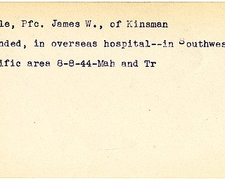 World War II, Vindicator, James W. Noble, Kinsman, wounded, Southwest Pacific, in overseas hospital, 1944, Mahoning, Trumbull