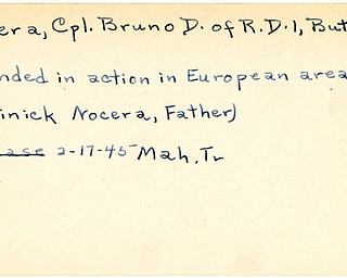 World War II, Vindicator, Bruno D. Nocera, Butler, Pennsylvania, wounded, Europe, 1945, Mahoning, Trumbull, Dominick Nocera