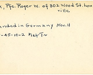 World War II, Vindicator, Roger W. Nock, Lowellville, wounded, Germany, 1945, Mahoning, Trumbull