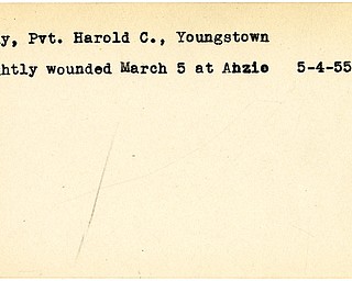 World War II, Vindicator, Harold C. Noday, Youngstown, wounded, Anzio, 1955, 1945