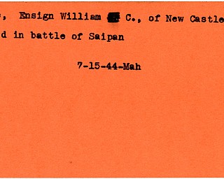 World War II, Vindicator, William C. Nolte, New Castle, Pennsylvania, killed, Saipan, 1944, Mahoning