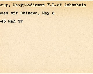 World War II, Vindicator, F.L. Northrup, Ashtabula, wounded, Okinawa, 1945, Mahoning, Trumbull