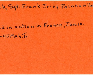 World War II, Vindicator, Frank Novak Jr., Painesville, killed, France, 1945, Mahoning, Trumbull
